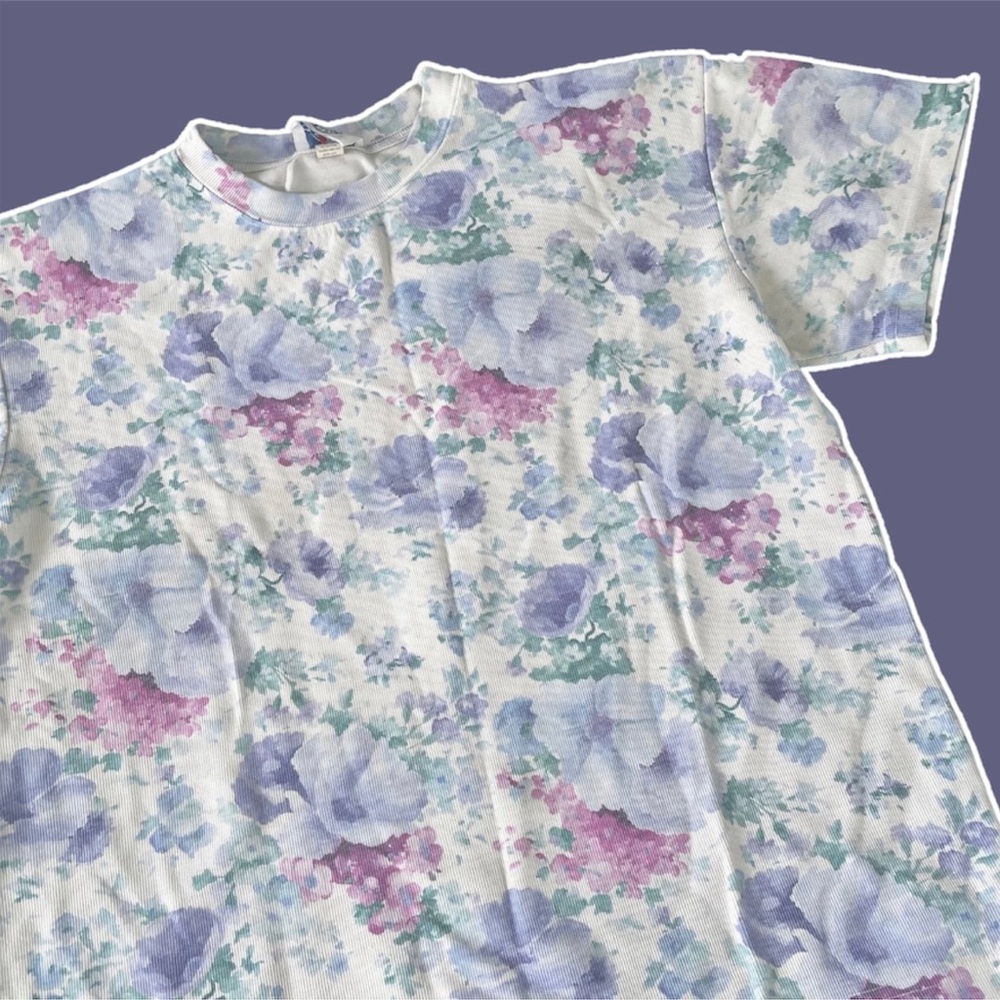 Vintage Large Floral Tee Jordache USA Floral Ribbed Short Sleeved Tee Oversized